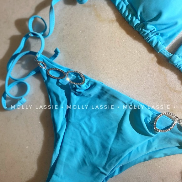 RHINESTONE CRYSTAL BIKINI TURQUOISE AQUA BLUE - Picture 5 of 6